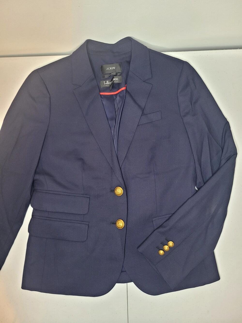 J Crew Dalton Tollegno 1900 Italian Wool Navy Blazer Wmens 4 Gold Ornate Buttons